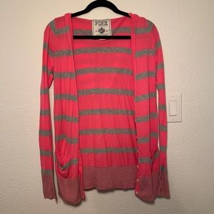 PINK VS Pink and Gray Striped Hooded Cardigan